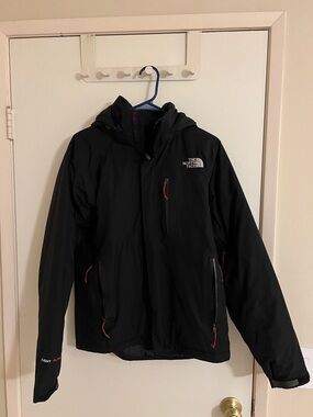 The North Face Black Hooded Men's Raincoat with Red Accent Zips